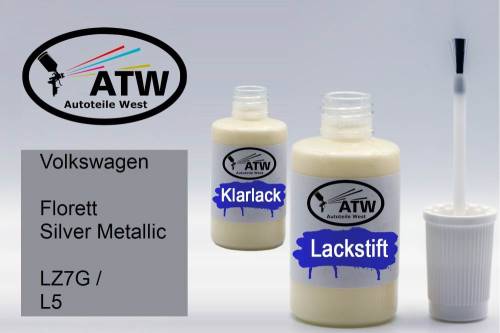 Volkswagen, Florett Silver Metallic, LZ7G / L5: 20ml Lackstift + 20ml Klarlack - Set, von ATW Autoteile West.